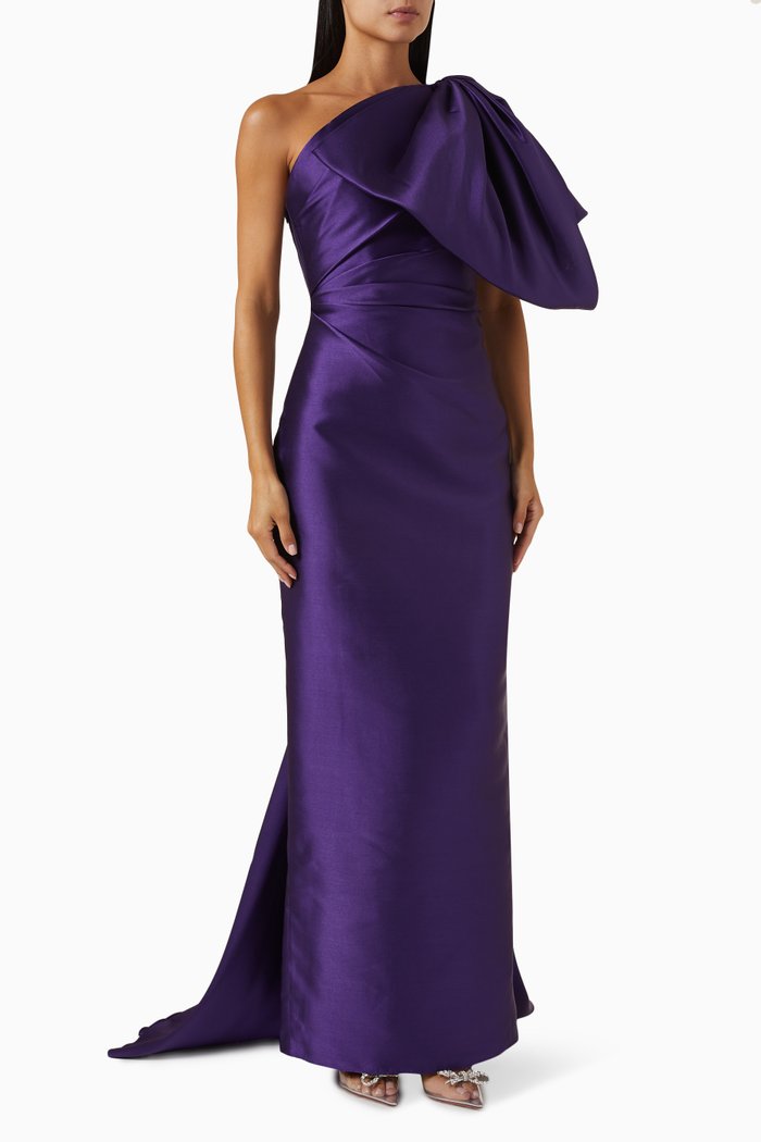

Priya One-shoulder Maxi Dress in Satin, Purple