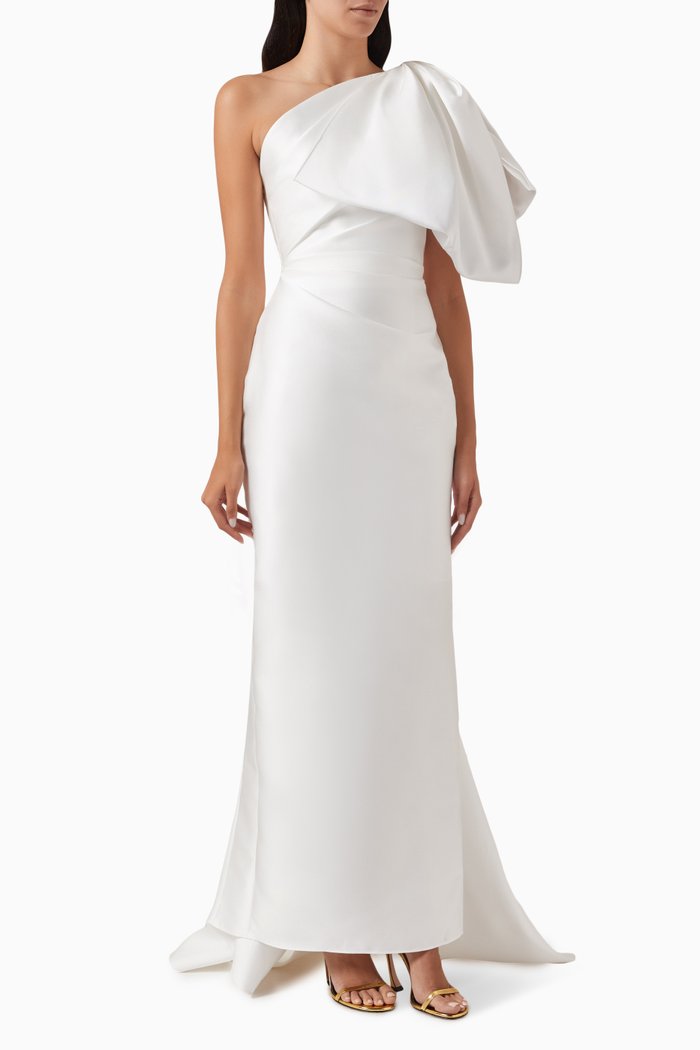 

Priya One-shoulder Maxi Dress in Satin, Neutral