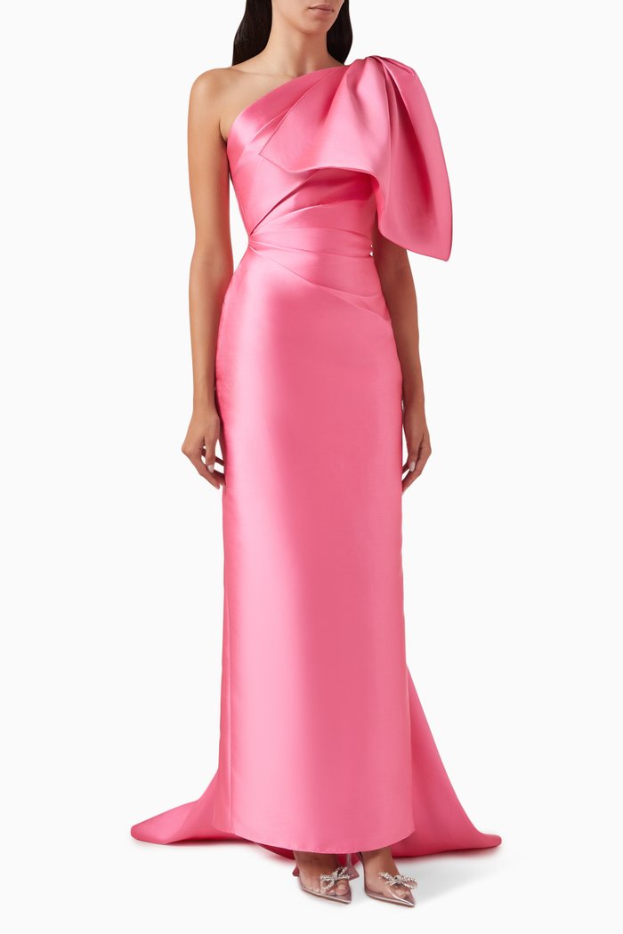 

Priya One-shoulder Maxi Dress in Satin, Pink