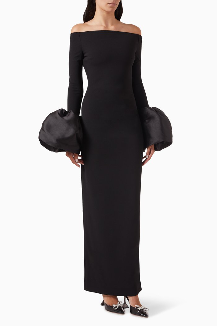 

Talia Puff-cuff Maxi Dress, Black