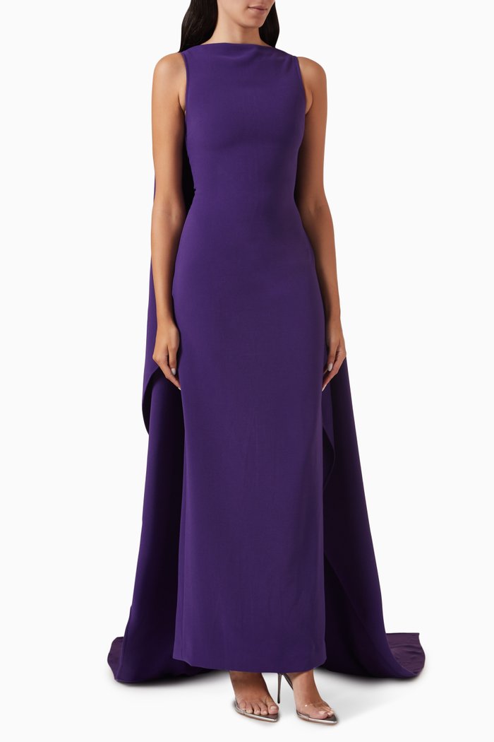 

Kyla Cape Maxi Dress in Satin & Crepe, Purple