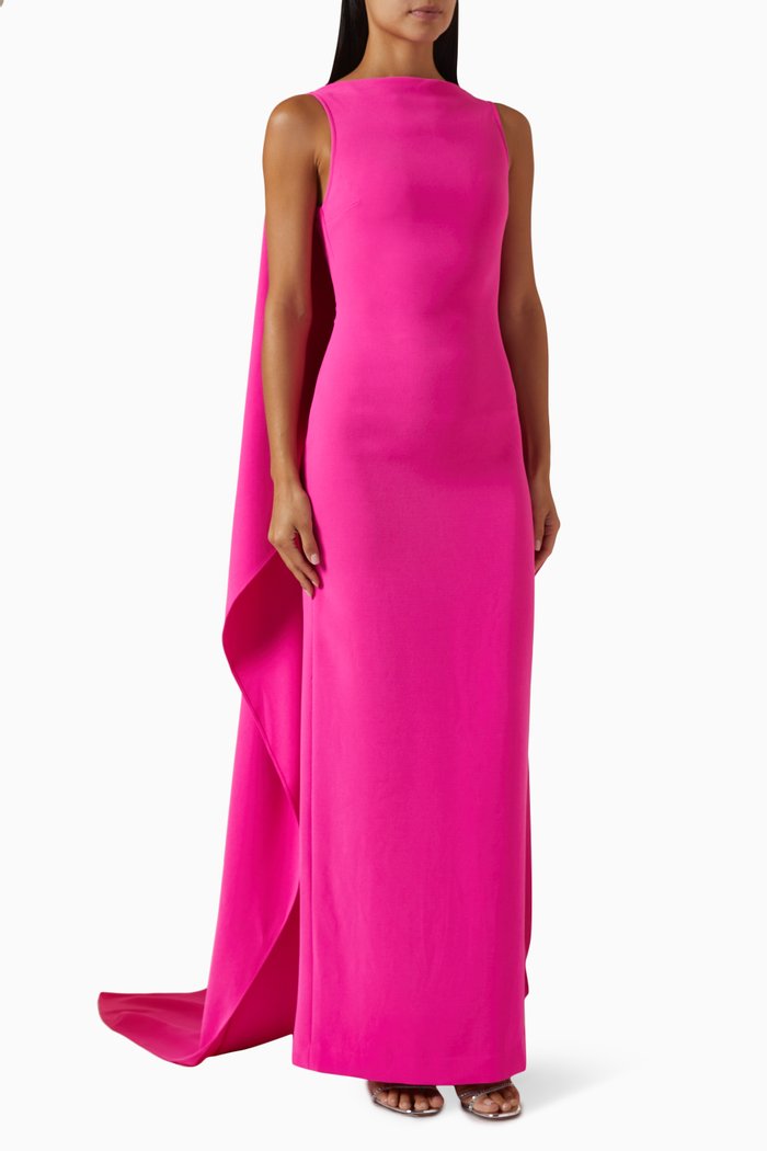 

Kyla Cape Maxi Dress in Satin & Crepe, Pink