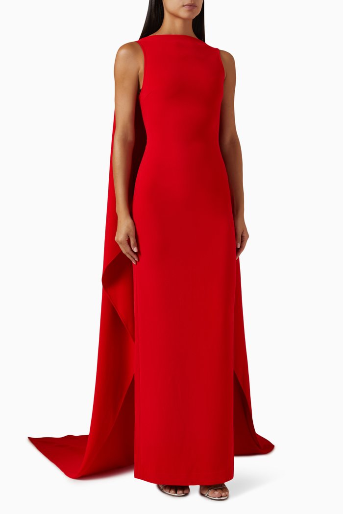 

Kyla Cape Maxi Dress in Satin & Crepe, Red