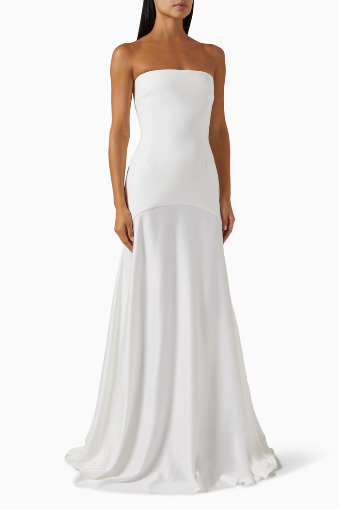 

Alessandra Maxi Dress in Crepe & Satin, Neutral