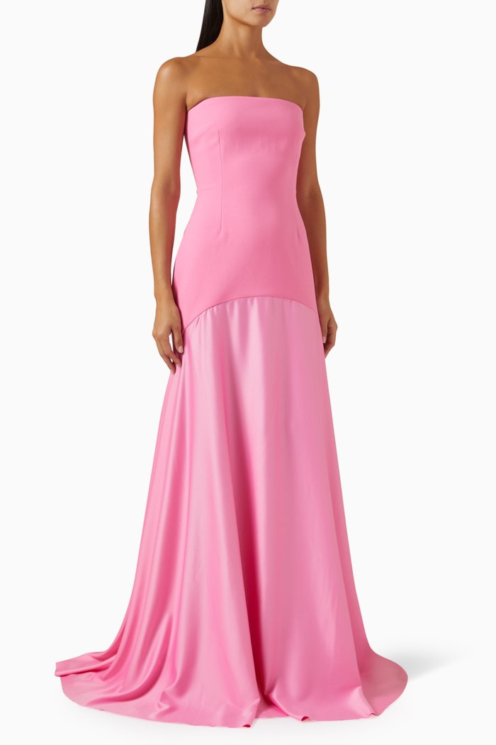 

Alessandra Maxi Dress in Crepe & Satin, Pink