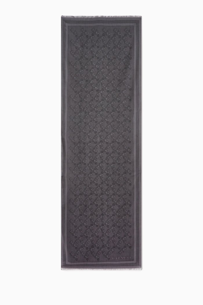 

Signature Horse & Carriage Logo-jacquard Scarf in Silk & Cotton, Black