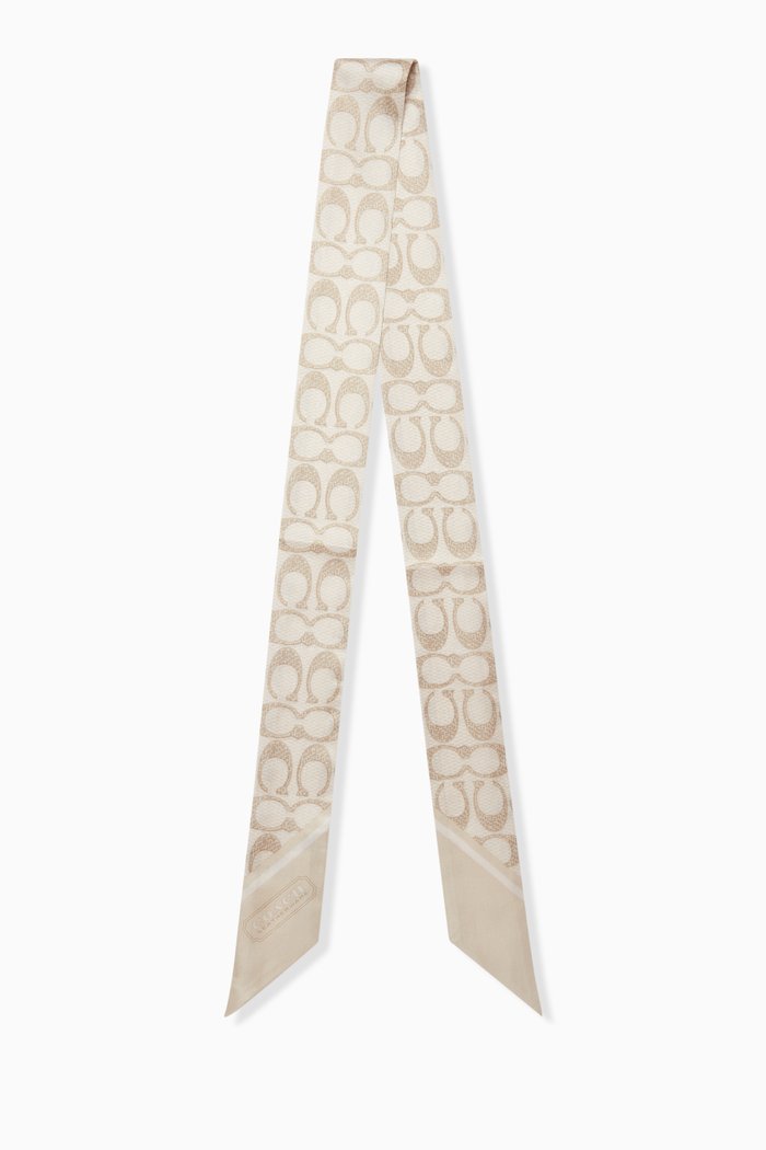 

Vintage Signature Print Skinny Scarf in Silk, Neutral