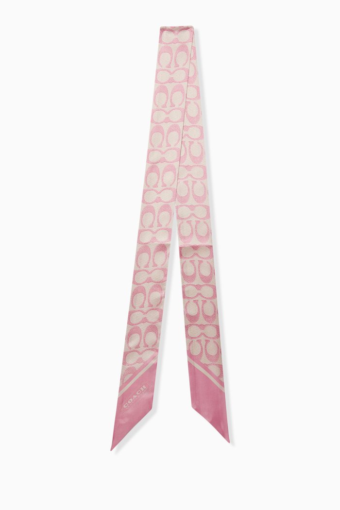 

Vintage Signature Print Skinny Scarf in Silk, Pink