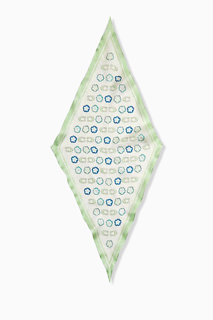 

Paint Tea Rose Print Diamond Scarf in Silk, Green