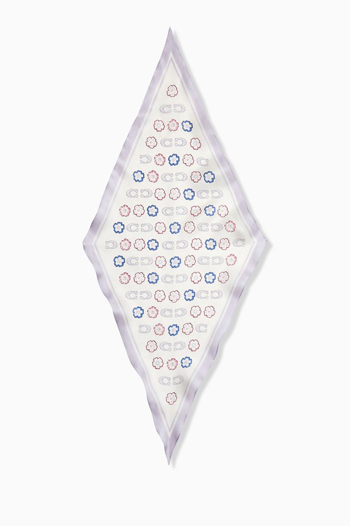 

Paint Tea Rose Print Diamond Scarf in Silk, Purple