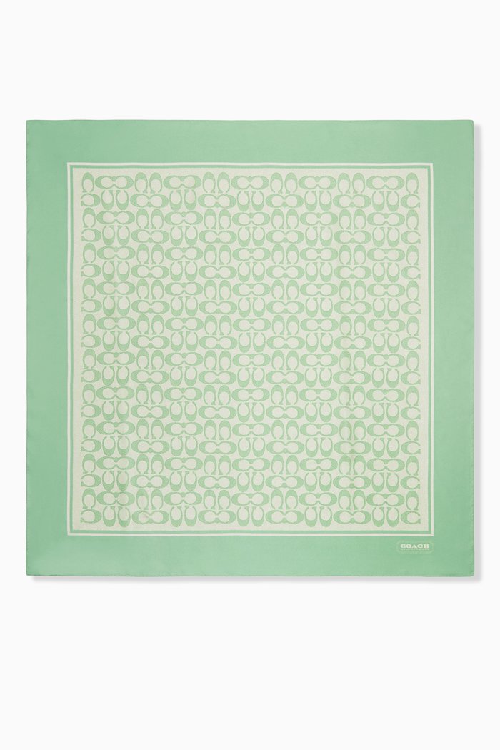 Logo-print Square Scarf in Silk, Green