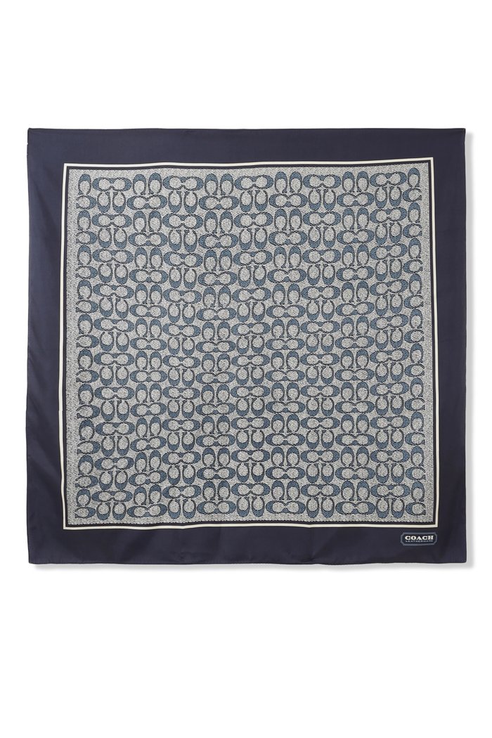 

Logo-print Square Scarf in Silk, Blue