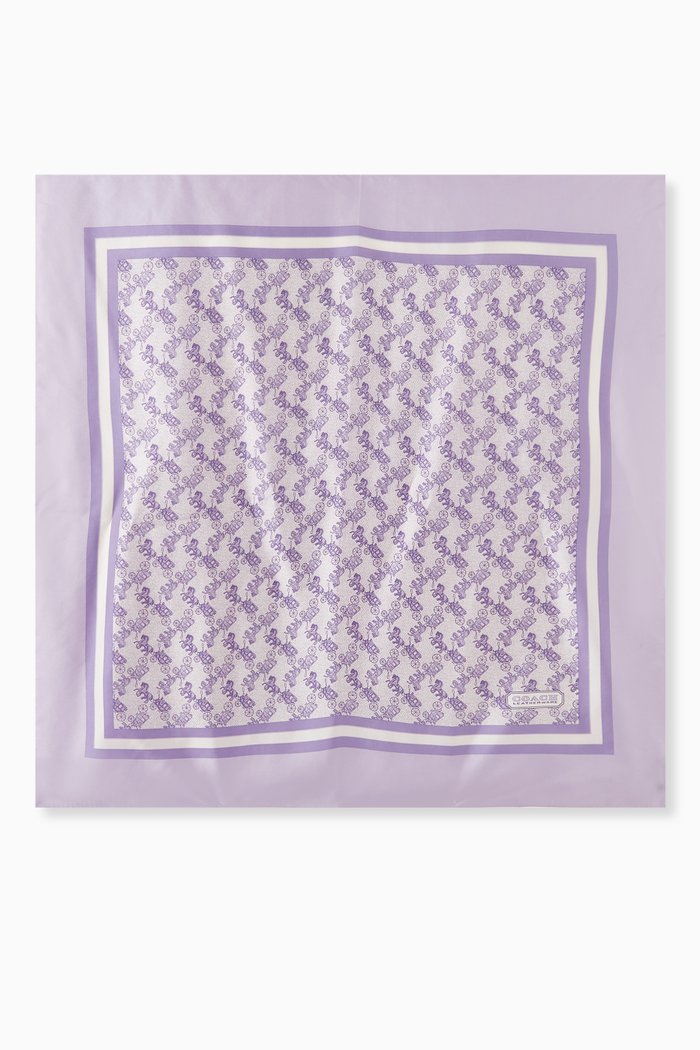 

Horse & Carriage-print Square Scarf in Silk, Purple