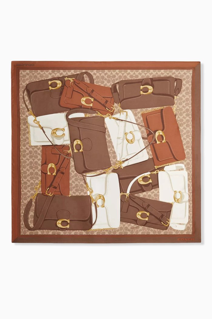 

Tabby-print Square Scarf in Silk, Brown