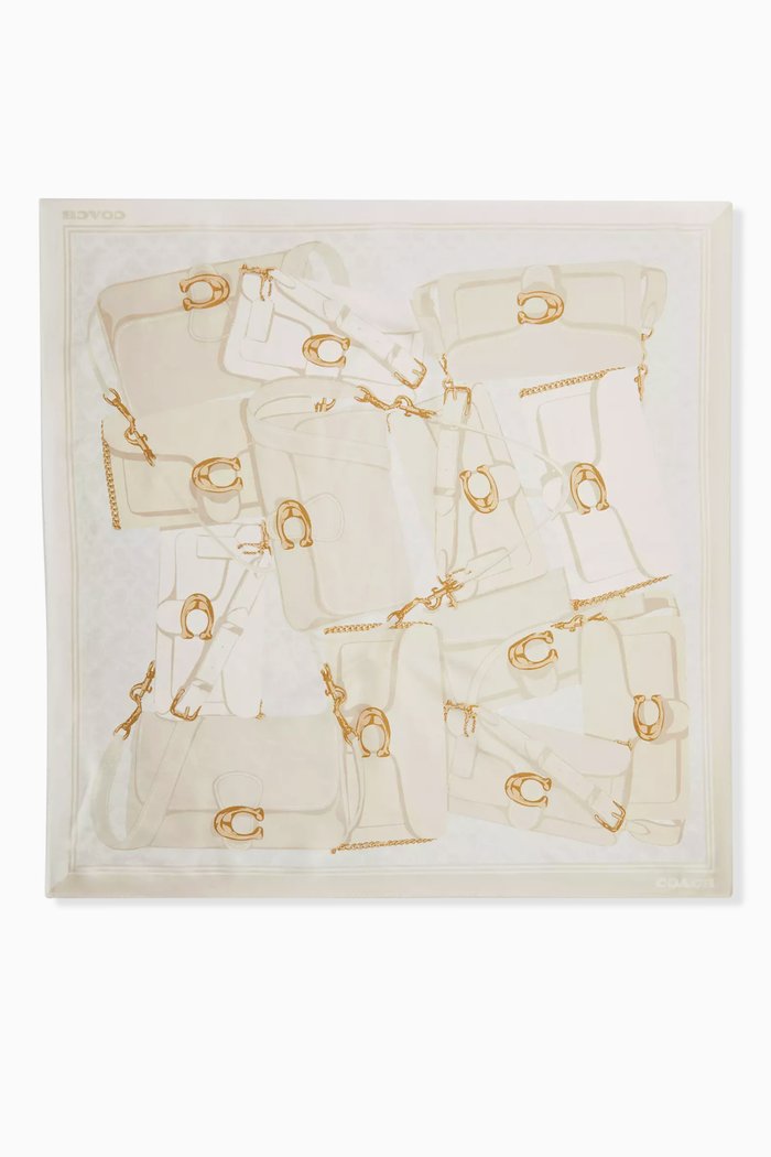 Tabby-print Square Scarf in Silk, Neutral