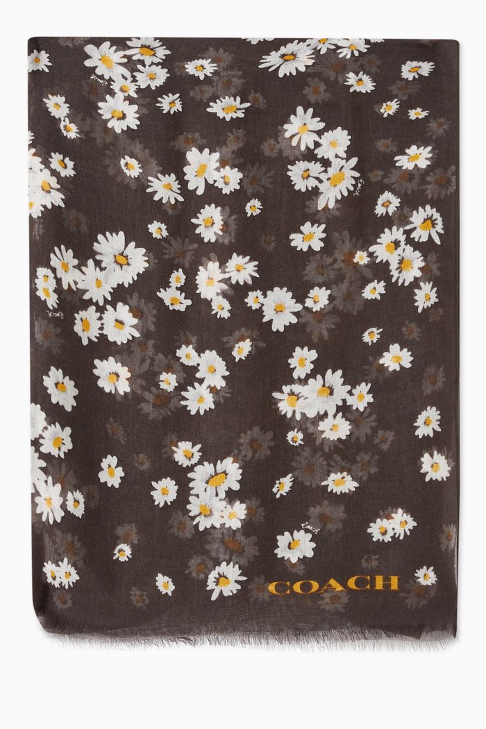

Daisy Printed Scarf in Silk & Cotton, Black