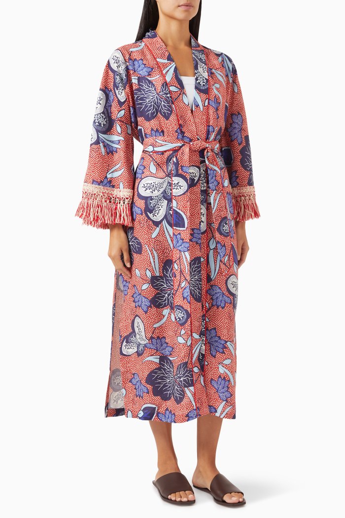 

Tokyo Fringe Kaftan in Linen, Multicolour