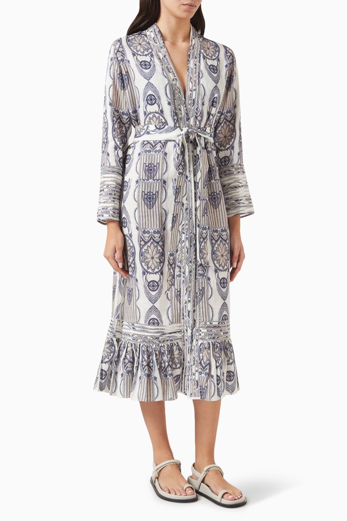 Patmos Slim Kaftan in Linen, Blue