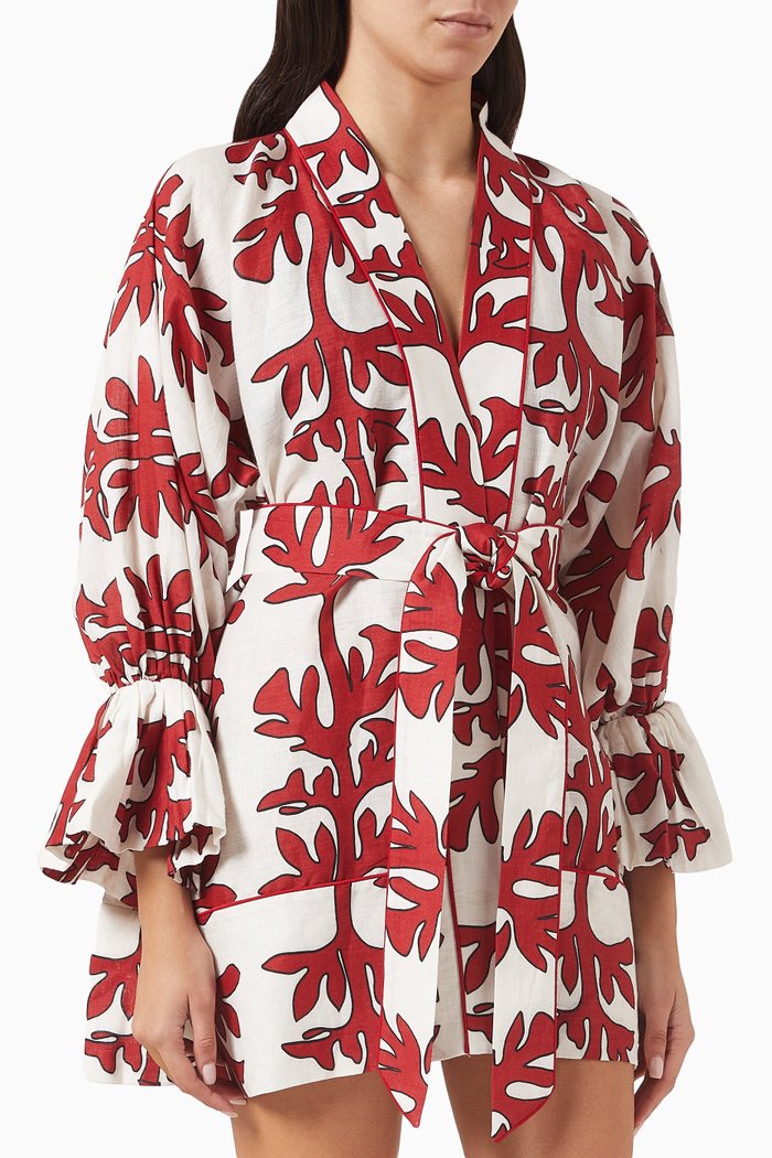 

Tuscany Ruffle Kaftan in Linen, Red