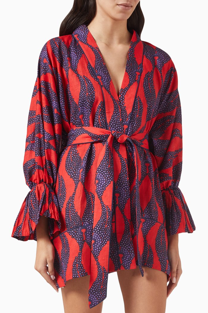 

Ravello Ruffle Kaftan in Linen, Multicolour