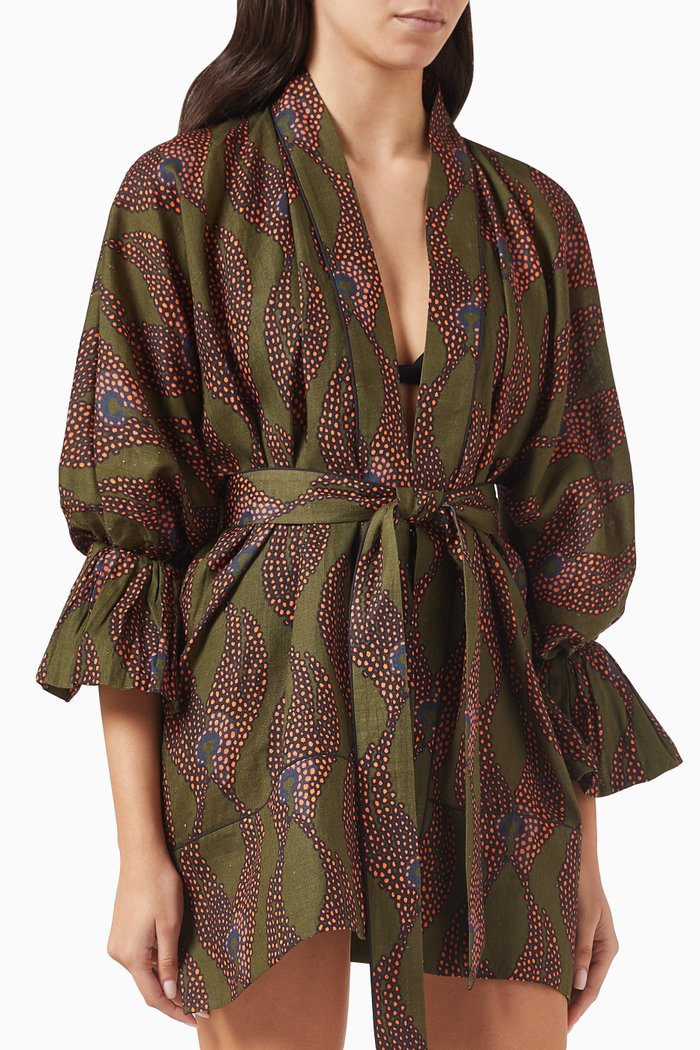 

Ravello Ruffle Kaftan in Linen, Green