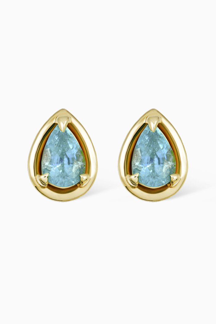

Birthstone Pear Cut Bonbon Studs in 14kt Yellow Gold, Blue