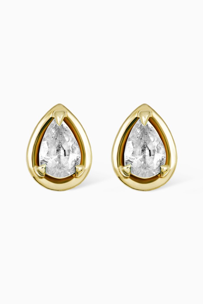 

Birthstone Pear Cut Bonbon Studs in 14kt Yellow Gold, White