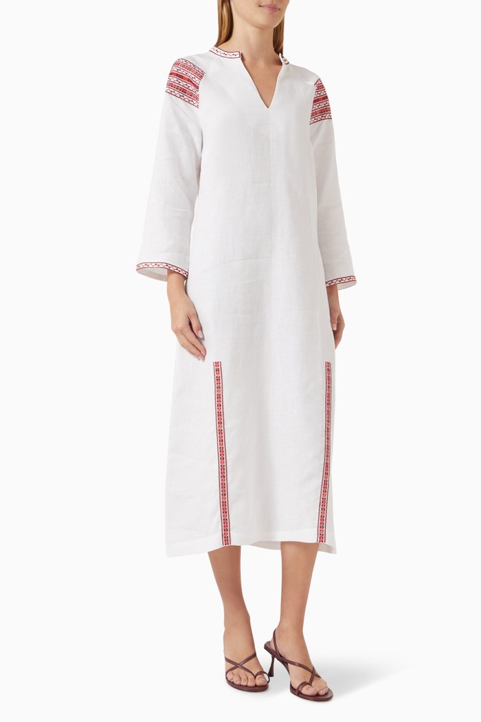 

Chios Embroidered Midi Kaftan in Linen, White