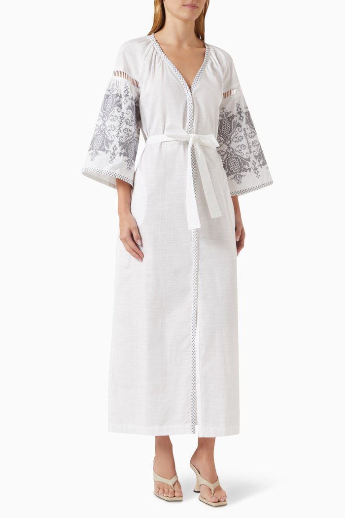 

Penelope Embroidered Kaftan in Cotton, White