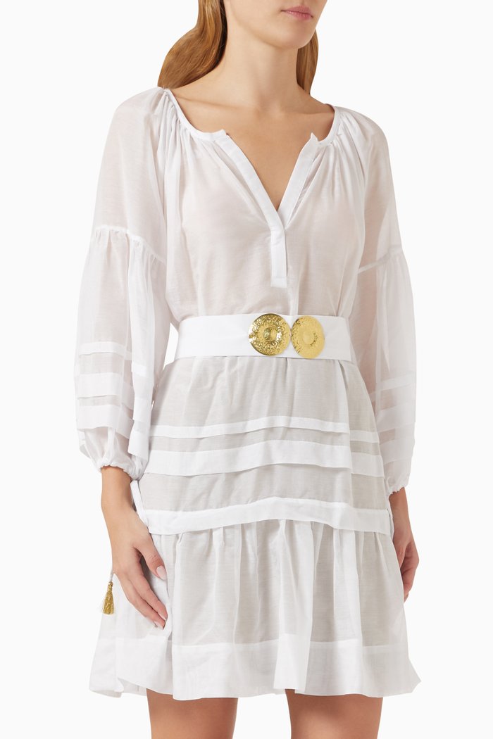 Mykonos Belted Mini Dress in Cotton Silk-blend, White