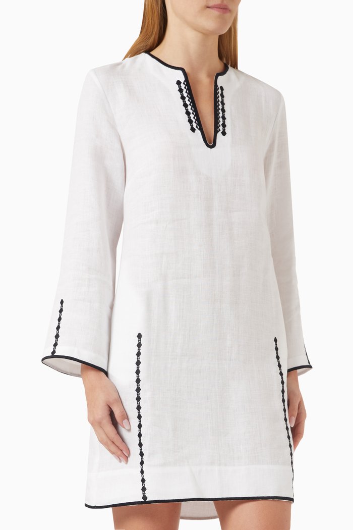 

Pyrgi Embroidered Mini Dress in Linen, White