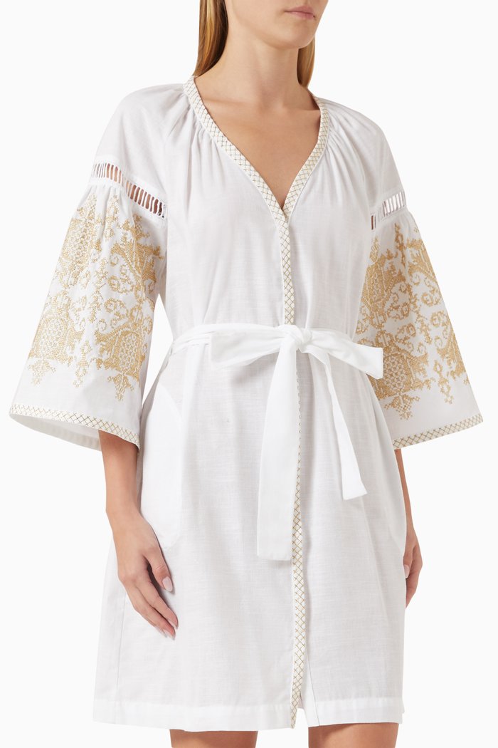

Penelope Embroidered Mini Dress in Cotton, White