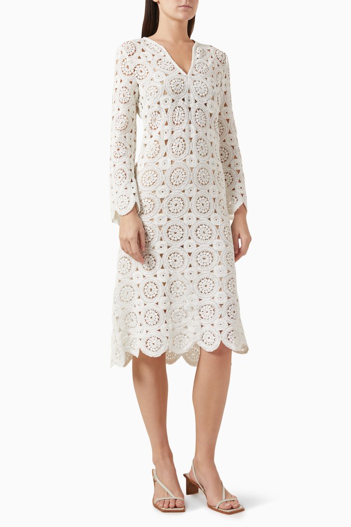 

Avra Crochet Midi Dress in Cotton-blend, Neutral