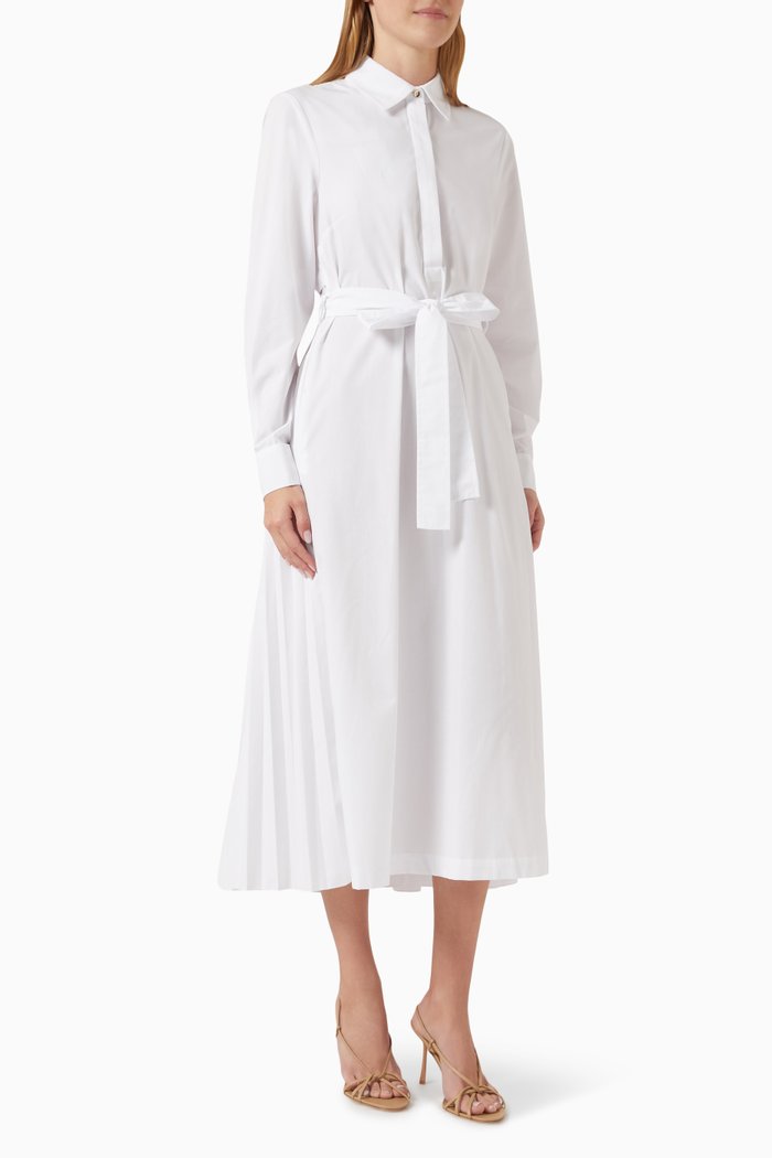 

Mastiha Pleated Midi Dress in Cotton-blend, White
