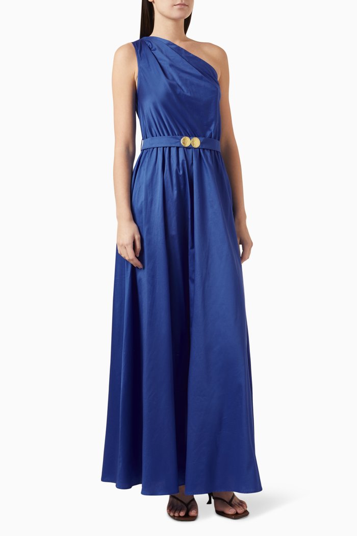 

Pelagos One-shoulder Maxi Dress in Cotton, Blue
