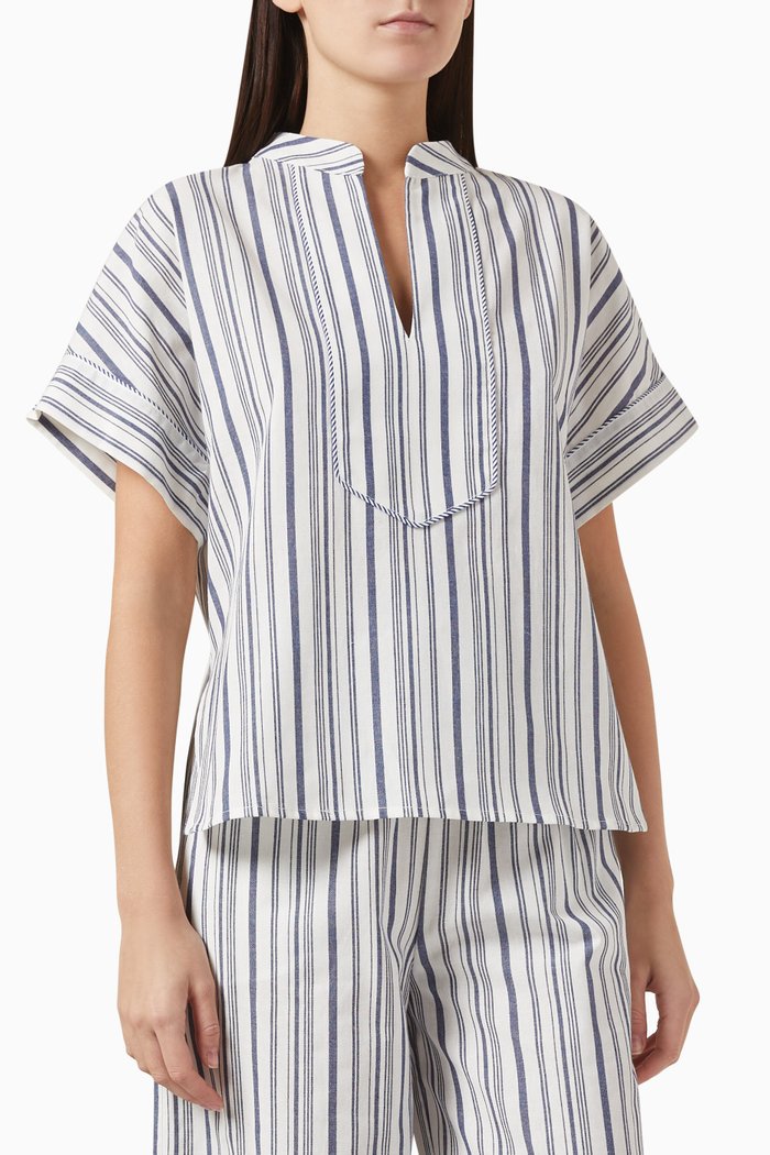 

Faros Striped Top in Linen, Blue