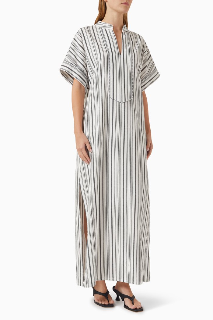 

Faros Striped Kaftan in Linen, Grey