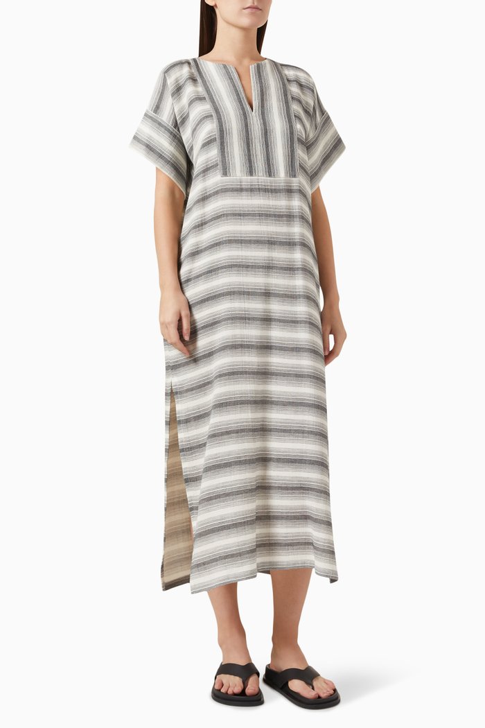 

Psara Striped Kaftan in Linen, Grey