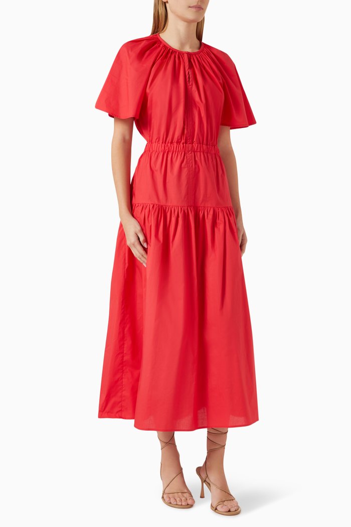 

Natalia Open-back Midi Dress in Cotton, Red