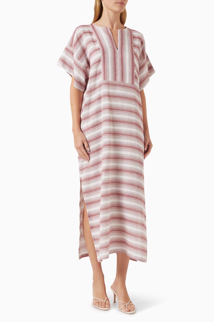 

Psara Striped Kaftan in Linen, Red