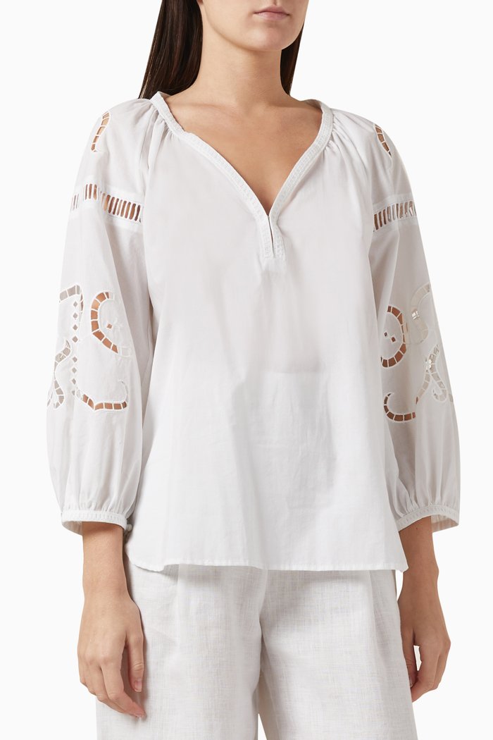 Iphigenia Cut-out Embroidered Blouse in Cotton, White
