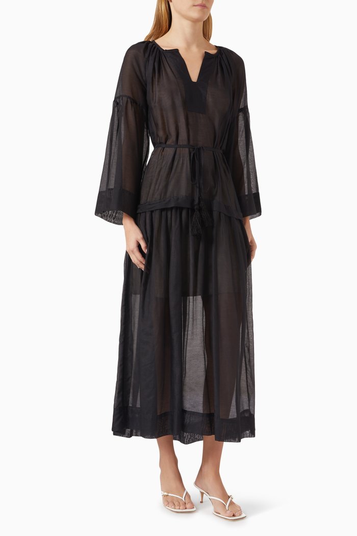 

Mesta Long Kaftan in Silk & Cotton, Black