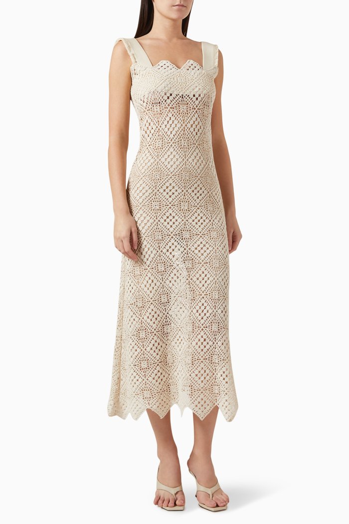 

Aphrodite Midi Dress in Crochet, Neutral