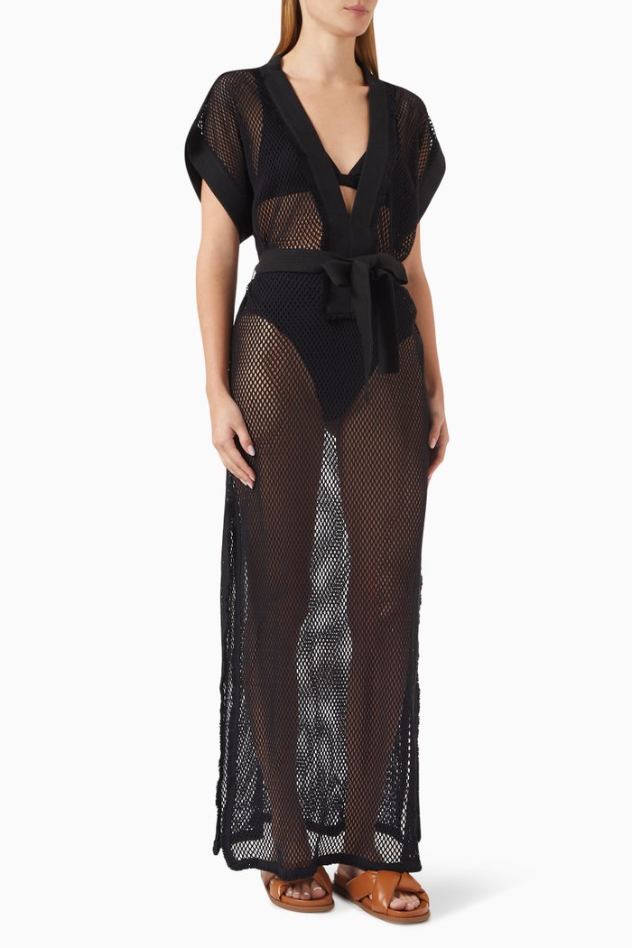 

Petra Fishnet Kaftan in Cotton, Black