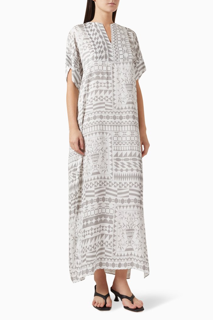 

Pyrgi Printed Kaftan Dress in Satin-viscose, Grey