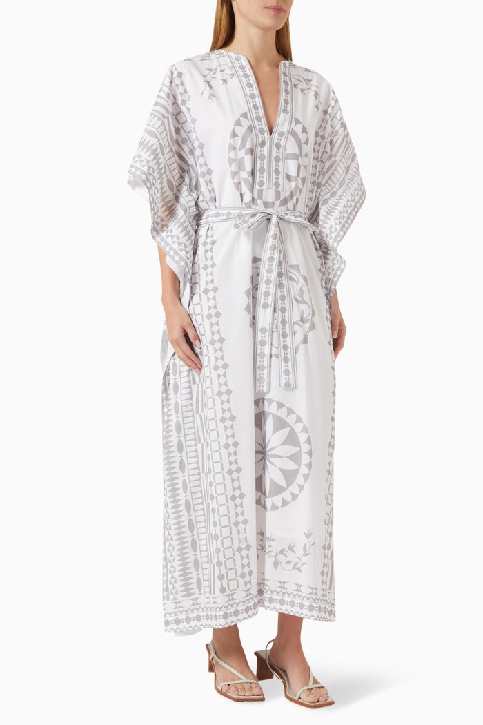 

Pyrgi Printed Belted Kaftan Dress in Cotton-muslin, Grey