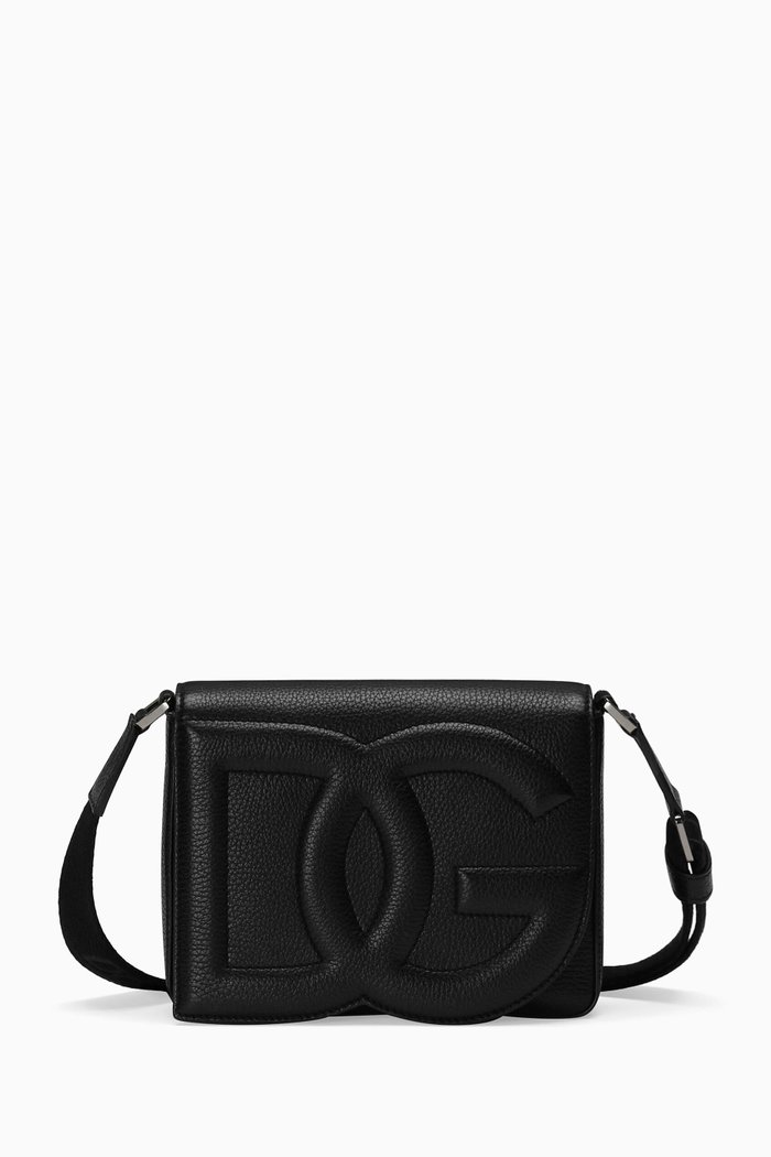 

Medium Logo Crossbody Bag in Leather, Black
