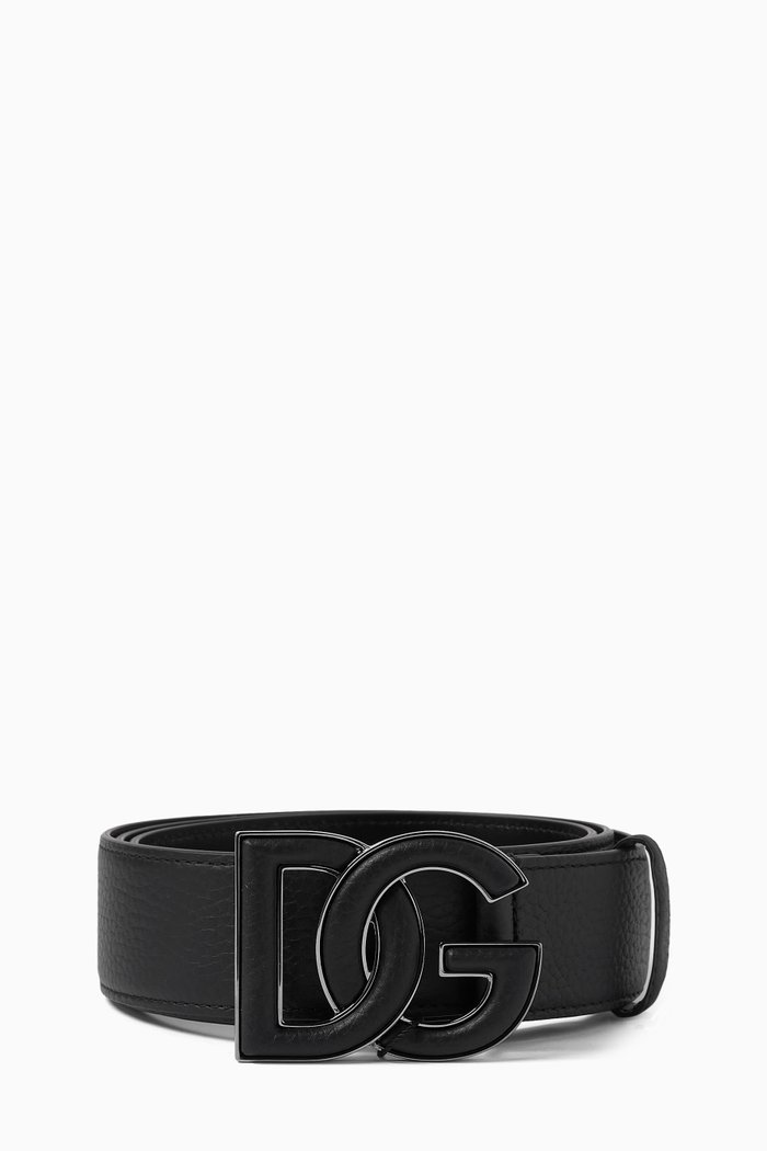 Logo Belt in Leather, Black