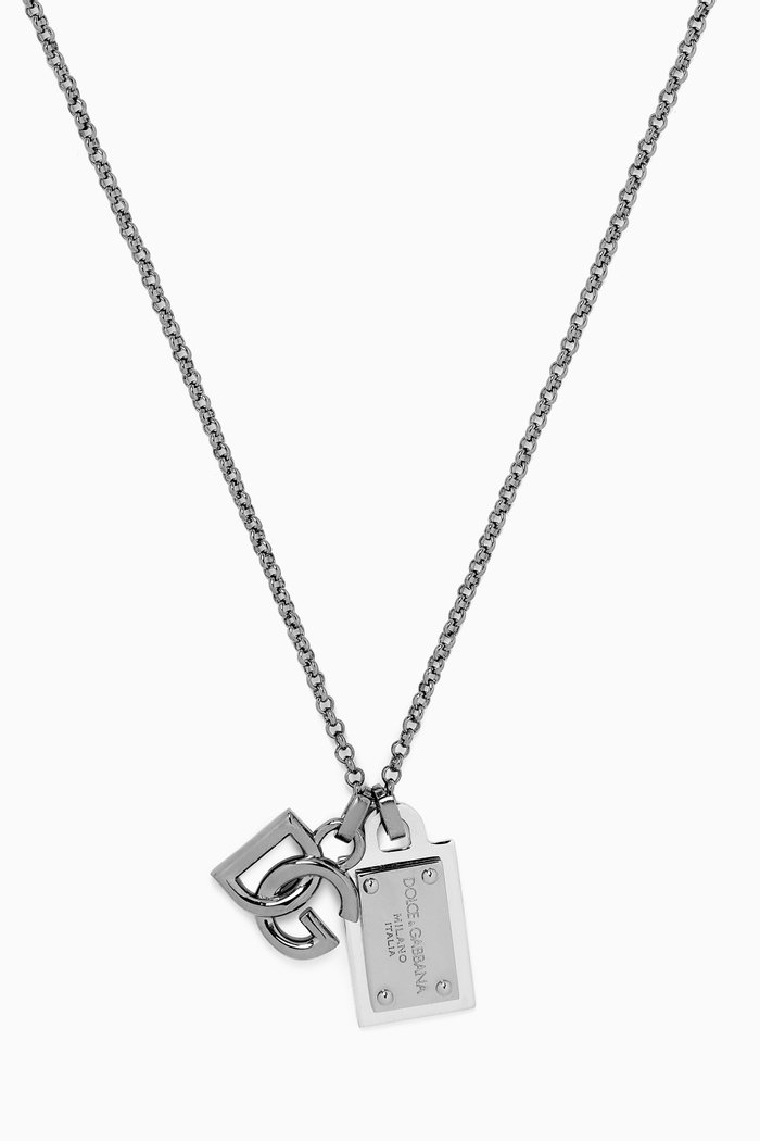 

DG Logo & Logo Tag Necklace in Metal, Silver