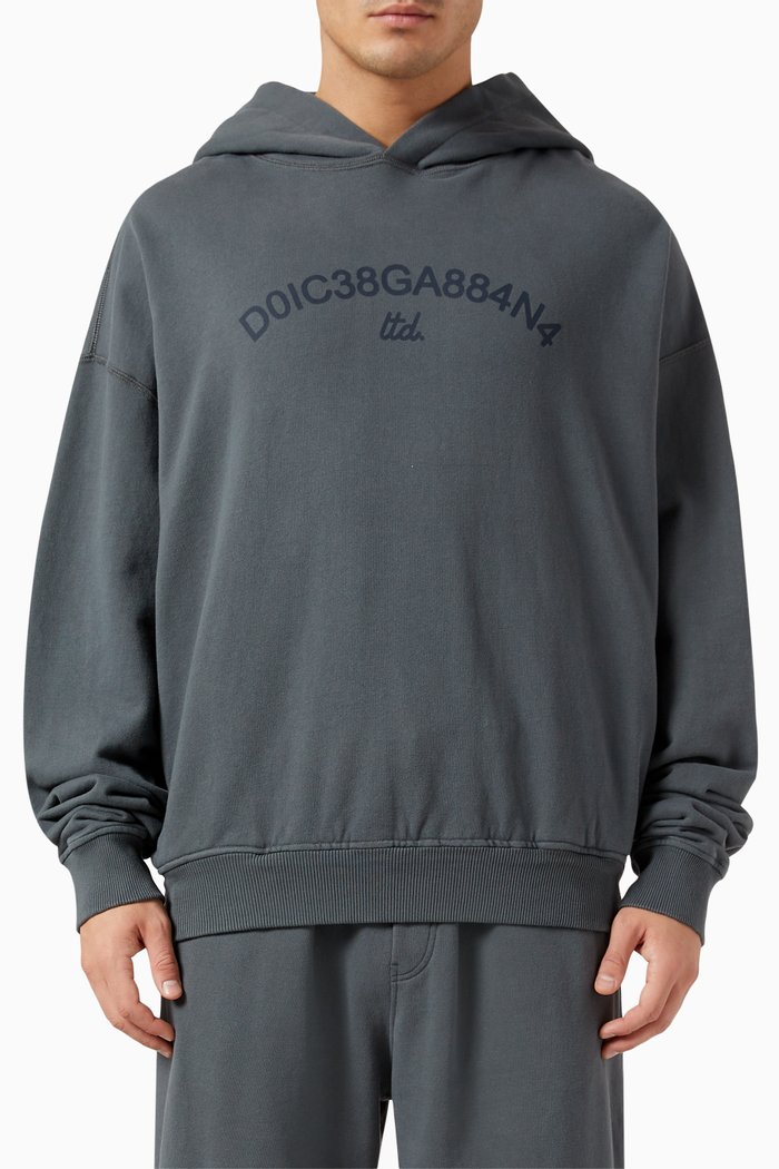 

Cropped Logo Hoodie in Cotton Jersey, Grey